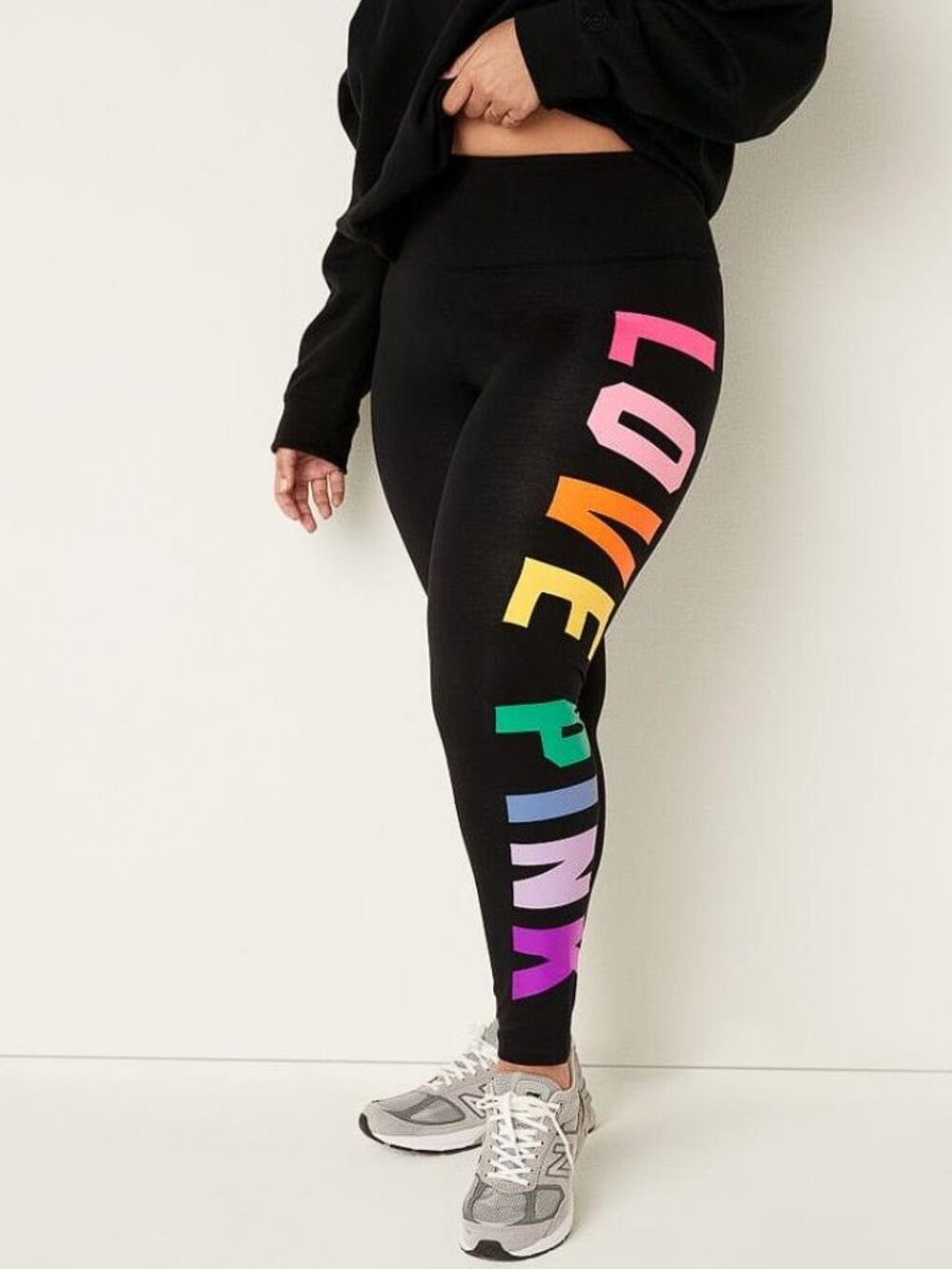VICTORIA'S SECRET PINK Women's Cotton High-Waist Rainbow Logo Leggings Size M